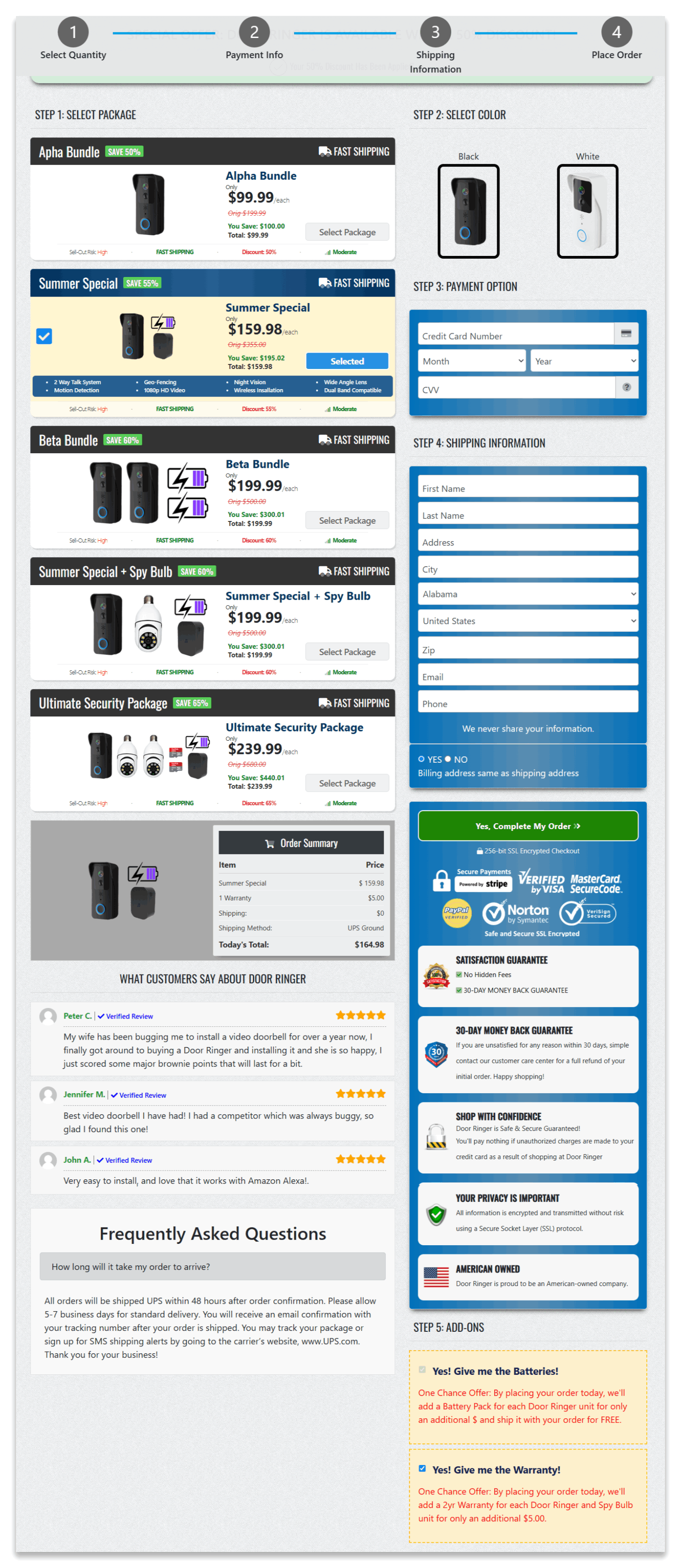 Door Ringer secure checkout page
